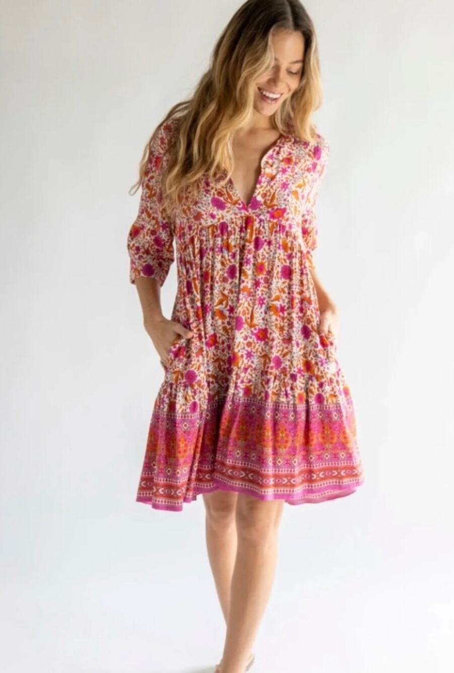 Natural Life Becca Short Dress size XL pink and orange floral pattern